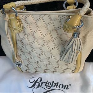 Brighton Woven Leather Shoulder Bag, Buttercream color. 14”x10”x7”. Carried 2x